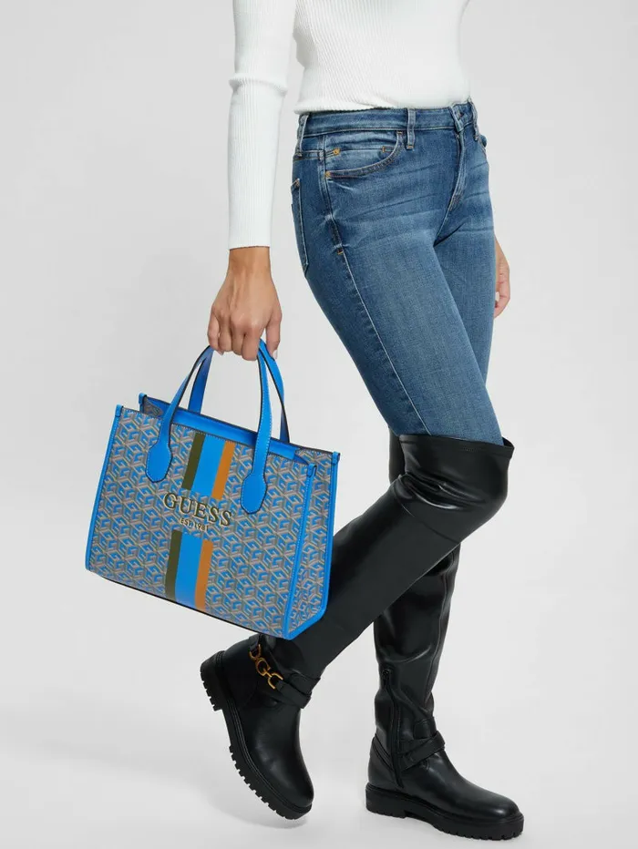 Silvana G Cube Tote Aquatic Logo Women Handbags GUESS