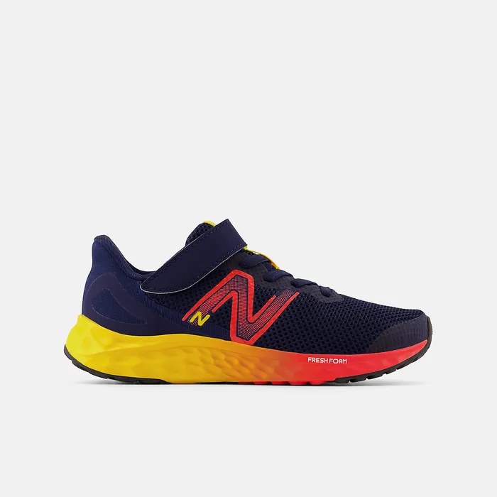 Size 105 8211 3 Fresh Foam Arishi v4 Bungee Lace with Top Strap Team Navy with Electric Red and Egg Yolk 8211 New Balance Kids Size 105 8211 3 Fresh Foam Arishi v4 Bungee Lace with Top Strap Team Navy with Electric Red and Egg Yolk 8211 New Balance Kids