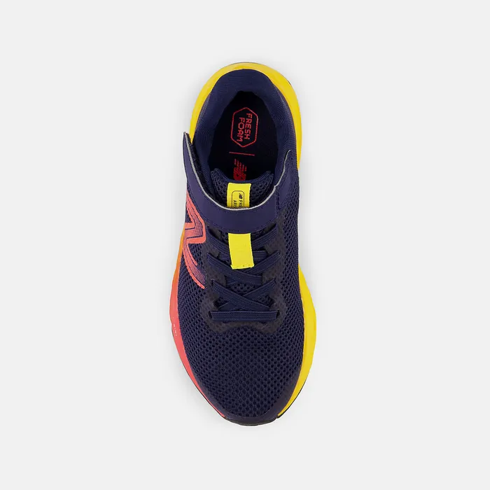 Size 105 8211 3 Fresh Foam Arishi v4 Bungee Lace with Top Strap Team Navy with Electric Red and Egg Yolk 8211 New Balance Kids Size 105 8211 3 Fresh Foam Arishi v4 Bungee Lace with Top Strap Team Navy with Electric Red and Egg Yolk 8211 New Balance Kids