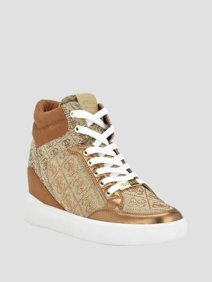 Sneakers Women GUESS Blairin Rhinestone Logo Wedge Sneakers Medium Brown