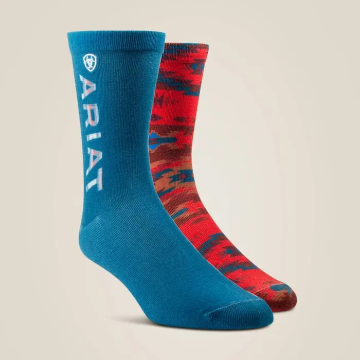 Socks Women Ariat Adobe Canyon Crew Sock 2 Pair Multi Color Pack Redturquoise