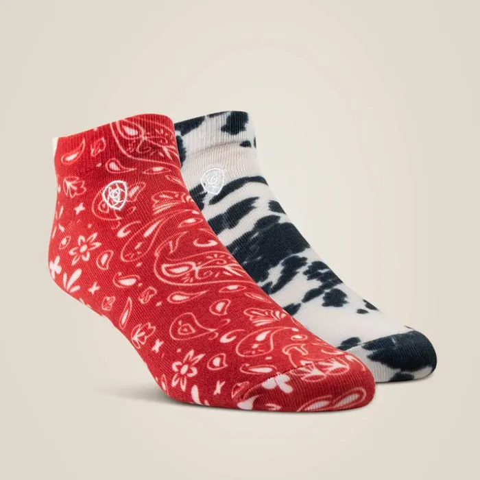 Socks Women Ariat Pony Print Ankle Sock 2 Pair Multi Color Pack Blackred