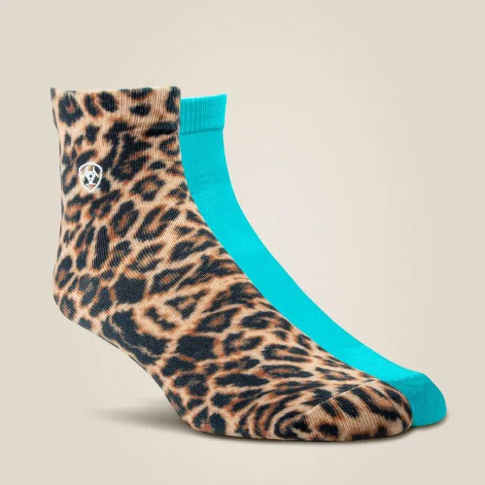 Socks Women Ariat Wild Thing Ankle Sock 2 Pair Multi Color Pack Leopard Printsky Blue Socks Women Ariat Wild Thing Ankle Sock 2 Pair Multi Color Pack Leopard Printsky Blue