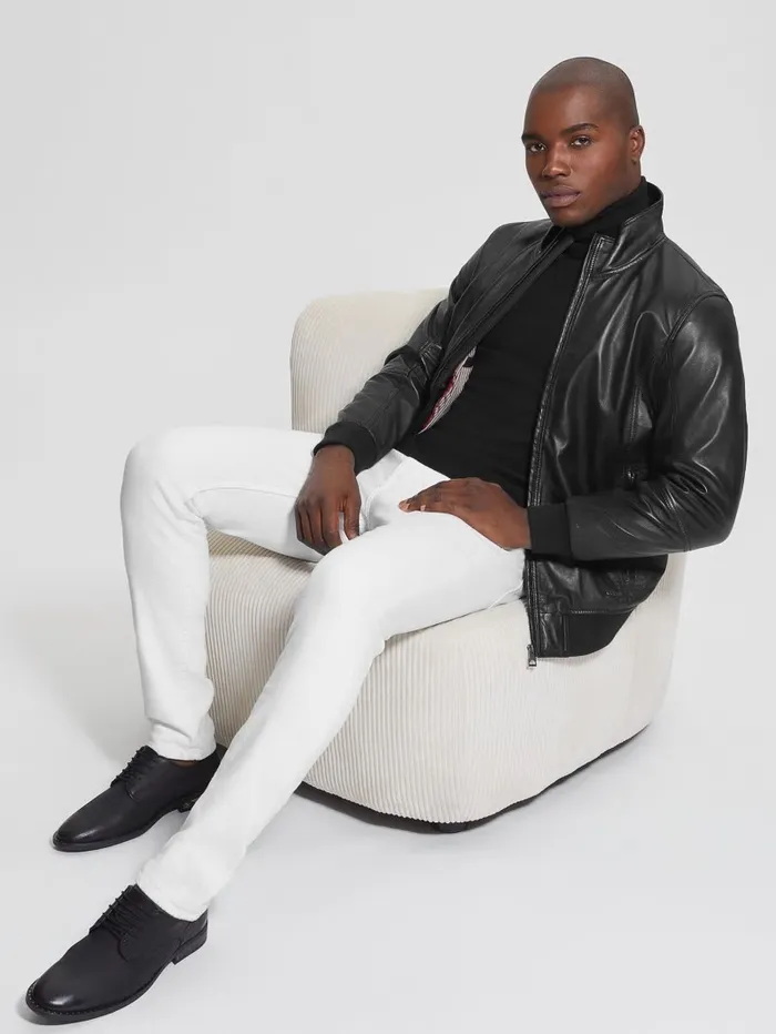 Soft Leather Jacket Black Men Jackets and Coats GUESS