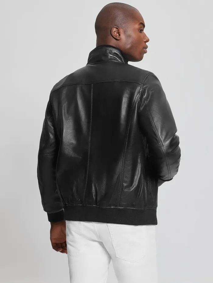 Soft Leather Jacket Black Men Jackets and Coats GUESS