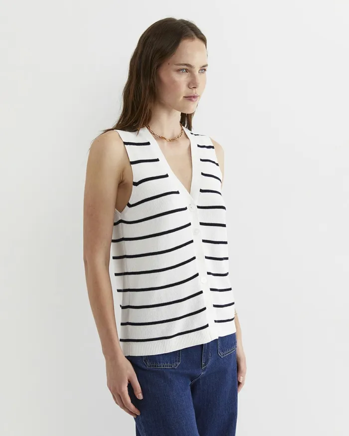 Sportscraft Becky Cotton Vest Whitenavy Women Knits and Cardigans