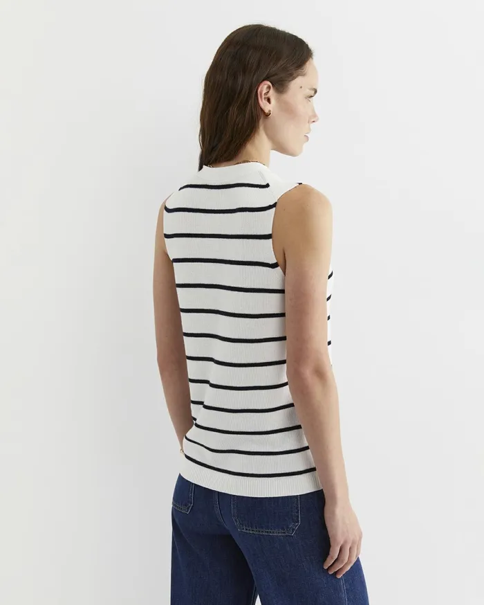 Sportscraft Becky Cotton Vest Whitenavy Women Knits and Cardigans