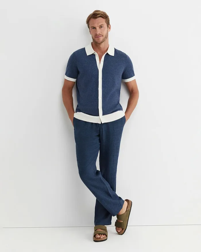 Sportscraft Ellis Knitted Short Sleeve Shirt Navy Men Shirts