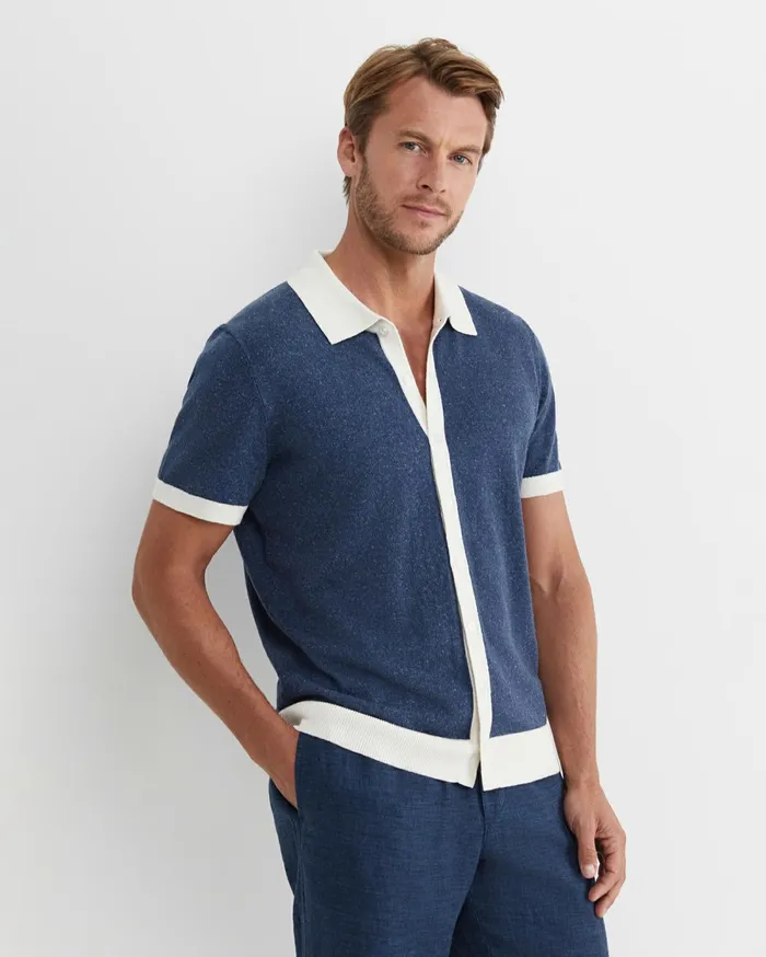 Sportscraft Ellis Knitted Short Sleeve Shirt Navy Men Shirts