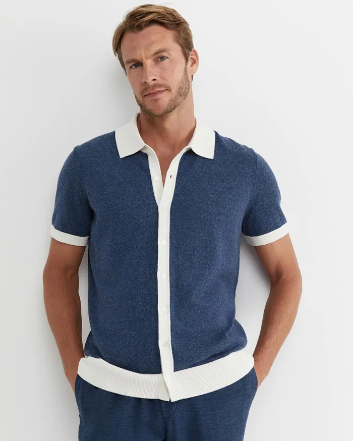 Sportscraft Ellis Knitted Short Sleeve Shirt Navy Men Shirts