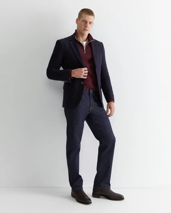 Sportscraft Herringbone Wool Blazer Navy Melange Men Jackets and Blazers