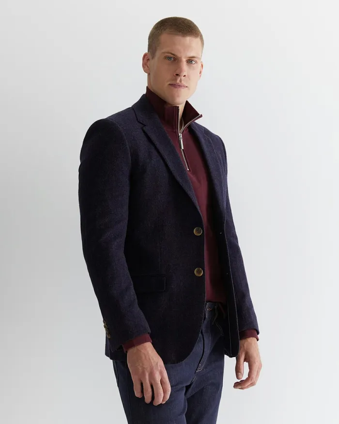 Sportscraft Herringbone Wool Blazer Navy Melange Men Jackets and Blazers