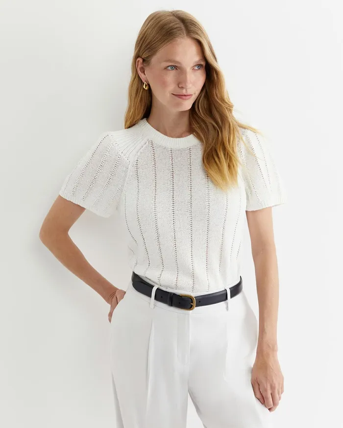 Sportscraft Josie Tape Yarn Flutter Top Milk Women Knits and Cardigans