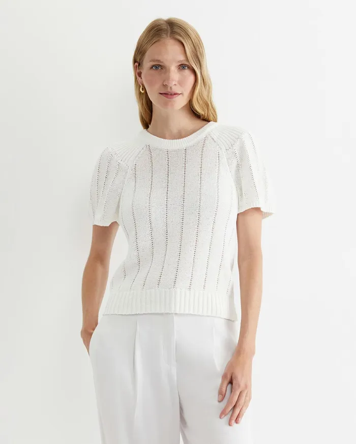 Sportscraft Josie Tape Yarn Flutter Top Milk Women Knits and Cardigans