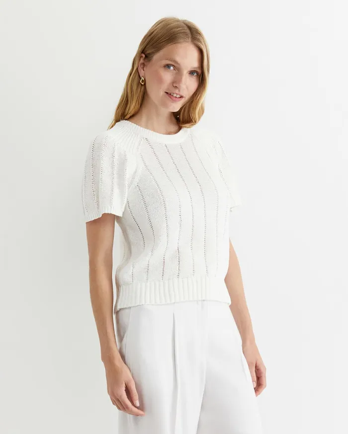 Sportscraft Josie Tape Yarn Flutter Top Milk Women Knits and Cardigans
