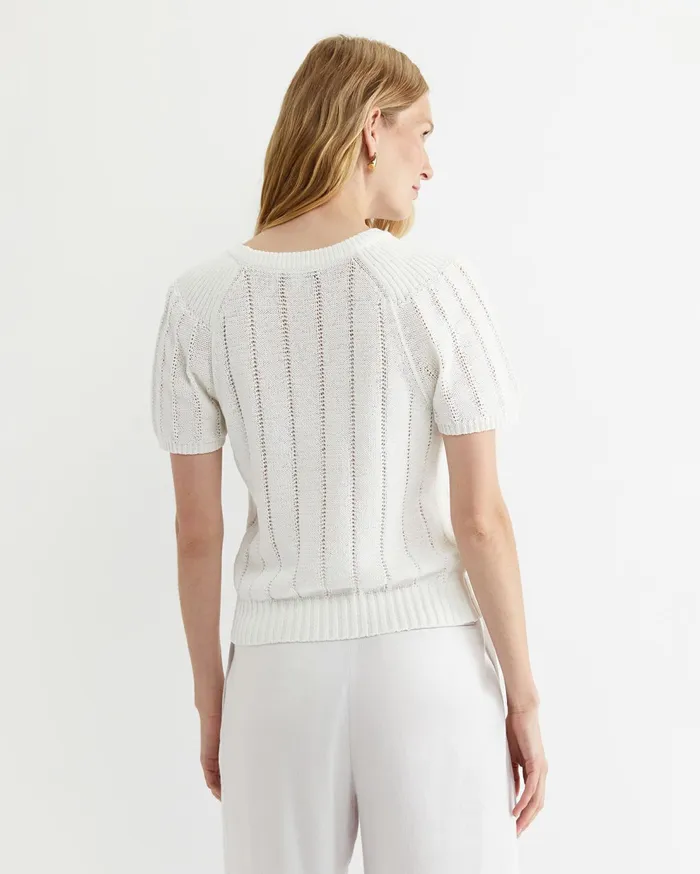 Sportscraft Josie Tape Yarn Flutter Top Milk Women Knits and Cardigans