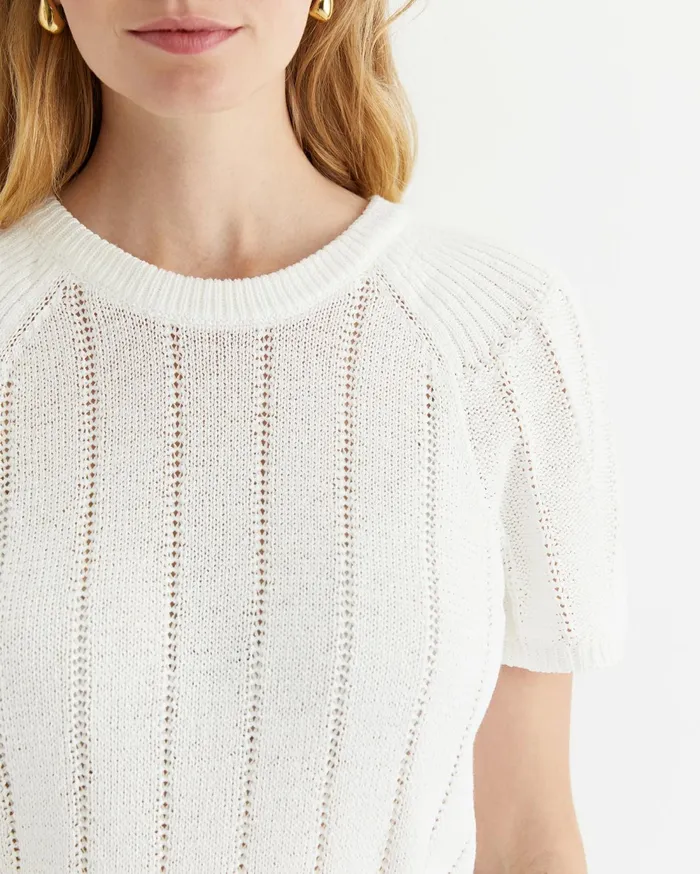 Sportscraft Josie Tape Yarn Flutter Top Milk Women Knits and Cardigans