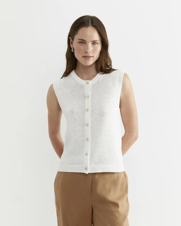 Sportscraft Josie Tape Yarn Vest White Women Knits and Cardigans