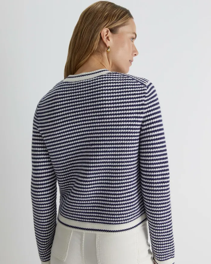 Sportscraft Joyce Merino Wool Cardigan Navywhite Women Knits and Cardigans