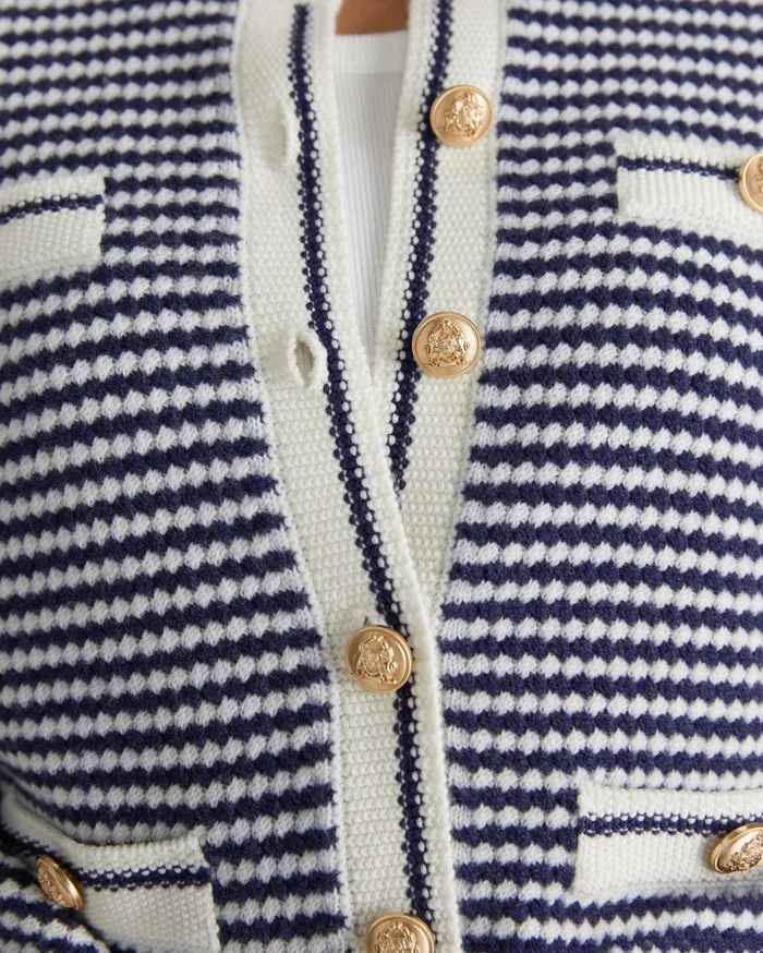 Sportscraft Joyce Merino Wool Cardigan Navywhite Women Knits and Cardigans