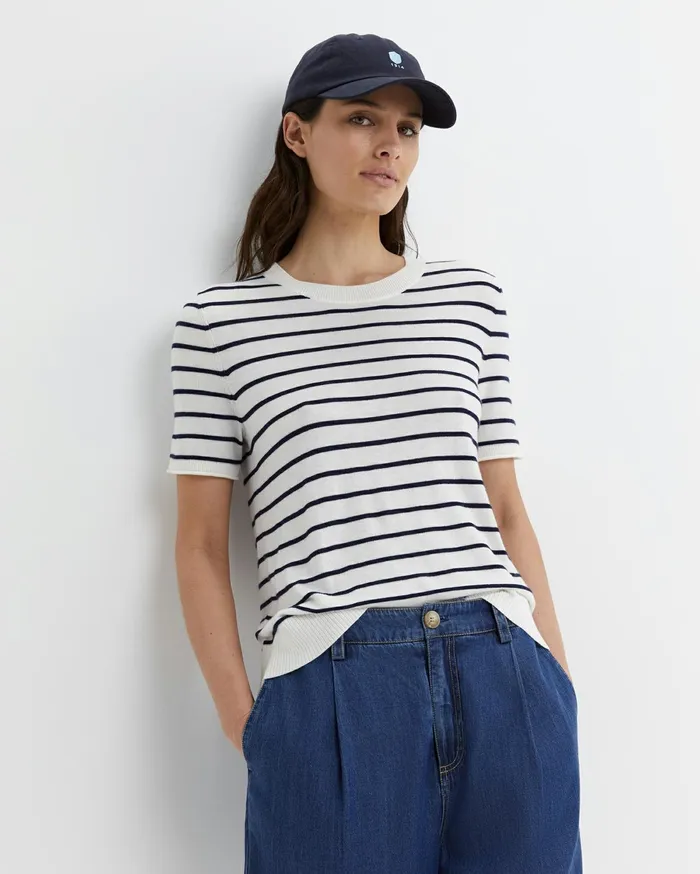 Sportscraft Laurina Knit Tee Ivorynavy Women Tops and Tees