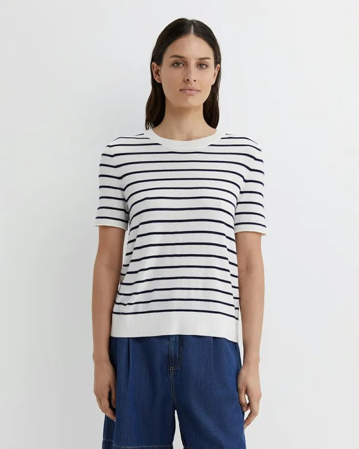 Sportscraft Laurina Knit Tee Ivorynavy Women Tops and Tees