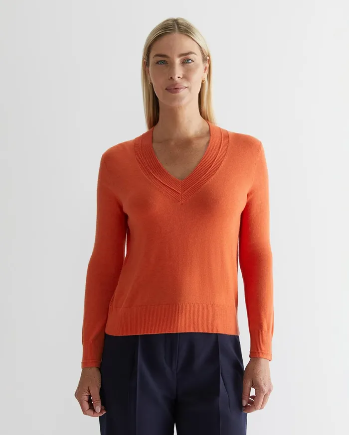 Sportscraft Laurina Vneck Sweater Apricot Women Knits and Cardigans