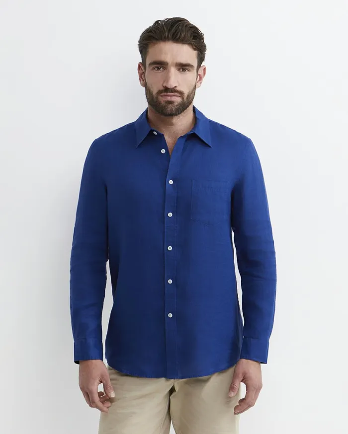 Sportscraft Long Sleeve Linen Shirt Lapis Men Shirts
