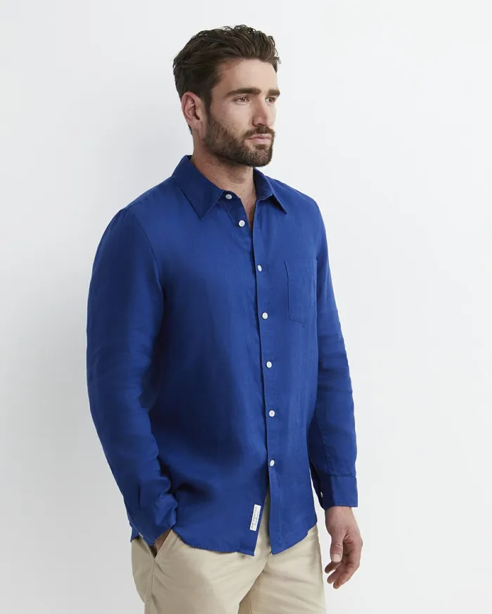 Sportscraft Long Sleeve Linen Shirt Lapis Men Shirts