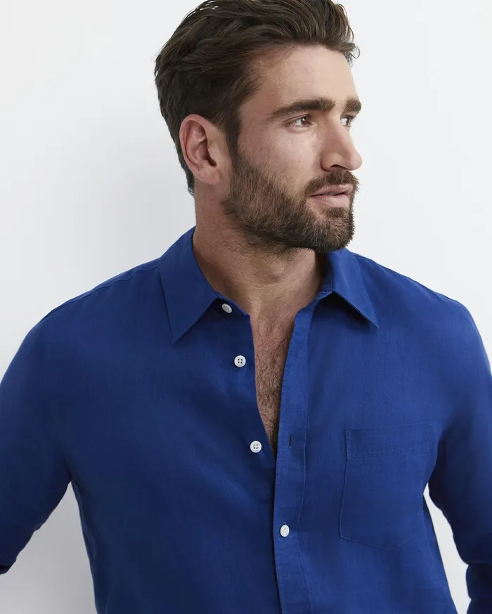Sportscraft Long Sleeve Linen Shirt Lapis Men Shirts