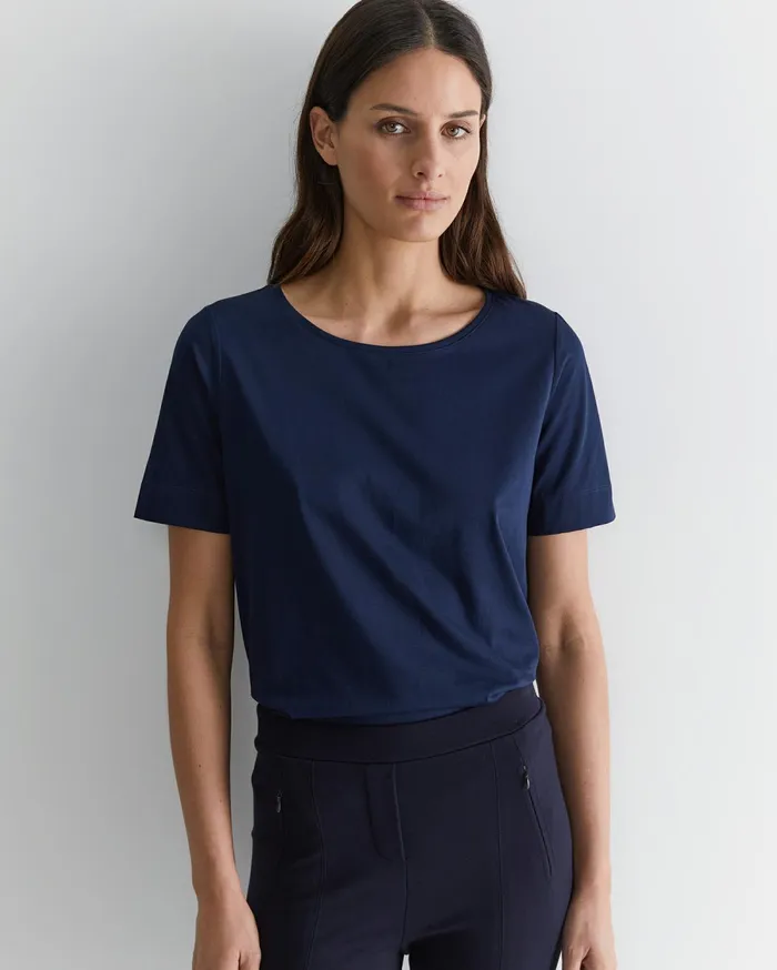 Sportscraft Mercerised Cotton Tee Navy Women Tops and Tees