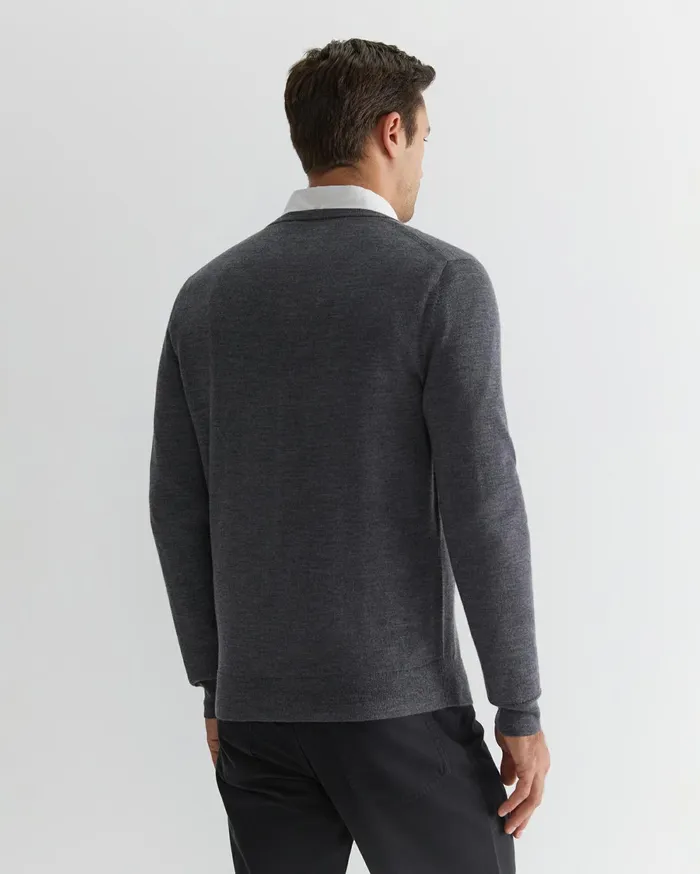 Sportscraft Merino VNeck Knit Charcoal Melange Men Knitwear