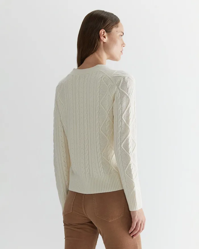 Sportscraft Merino Wool Cable Cardigan Winter White Women Knits and Cardigans
