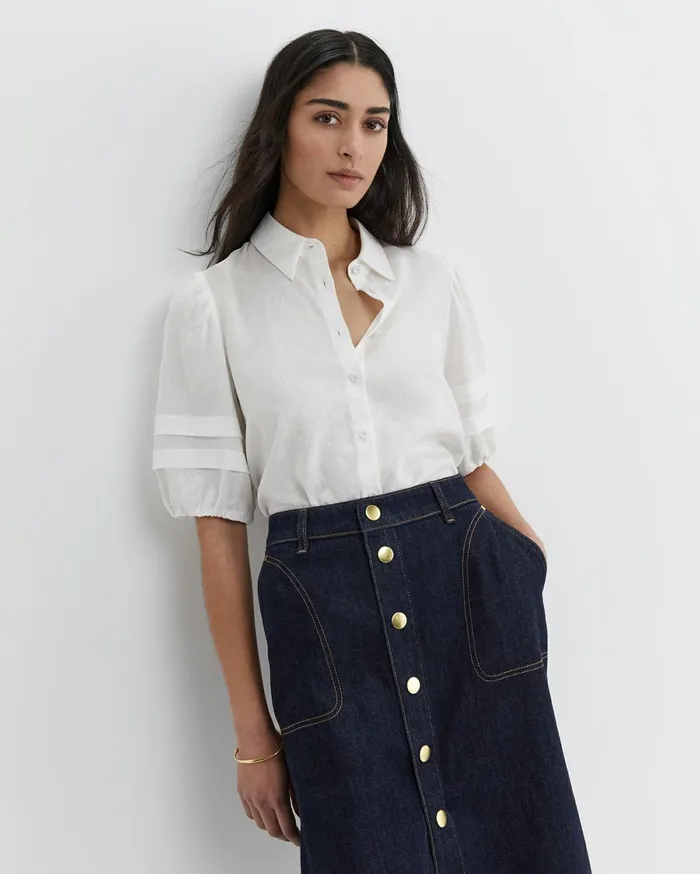 Sportscraft Mia Lantern Sleeve Blouse White Women Shirts