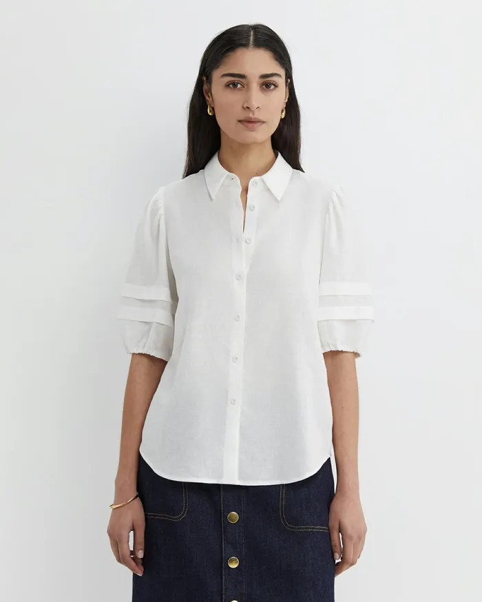 Sportscraft Mia Lantern Sleeve Blouse White Women Shirts