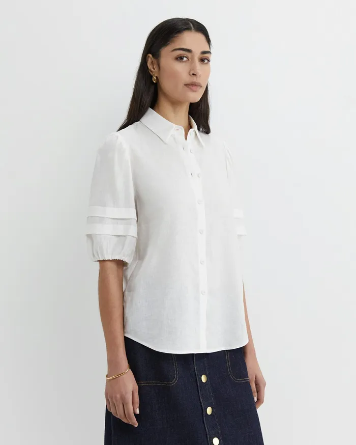 Sportscraft Mia Lantern Sleeve Blouse White Women Shirts