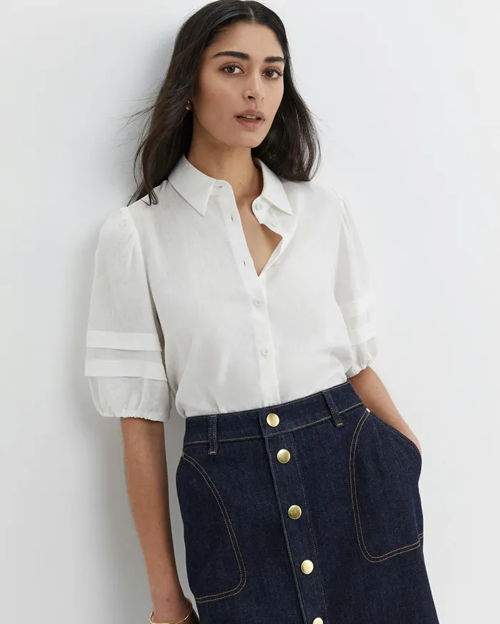 Sportscraft Mia Lantern Sleeve Blouse White Women Shirts