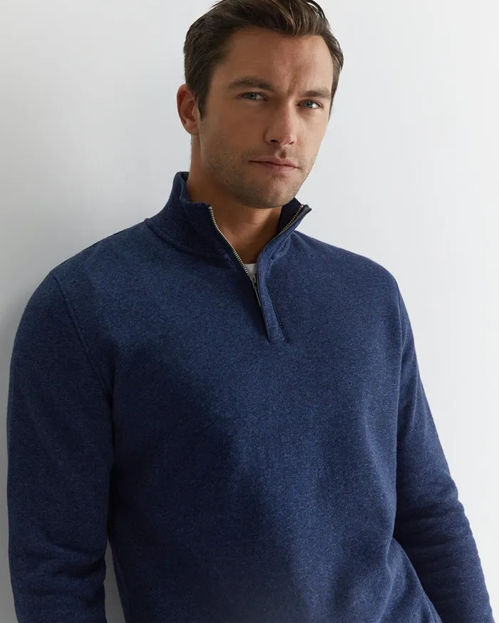 Sportscraft Mont Quarter Zip Navy Melange Men Knitwear