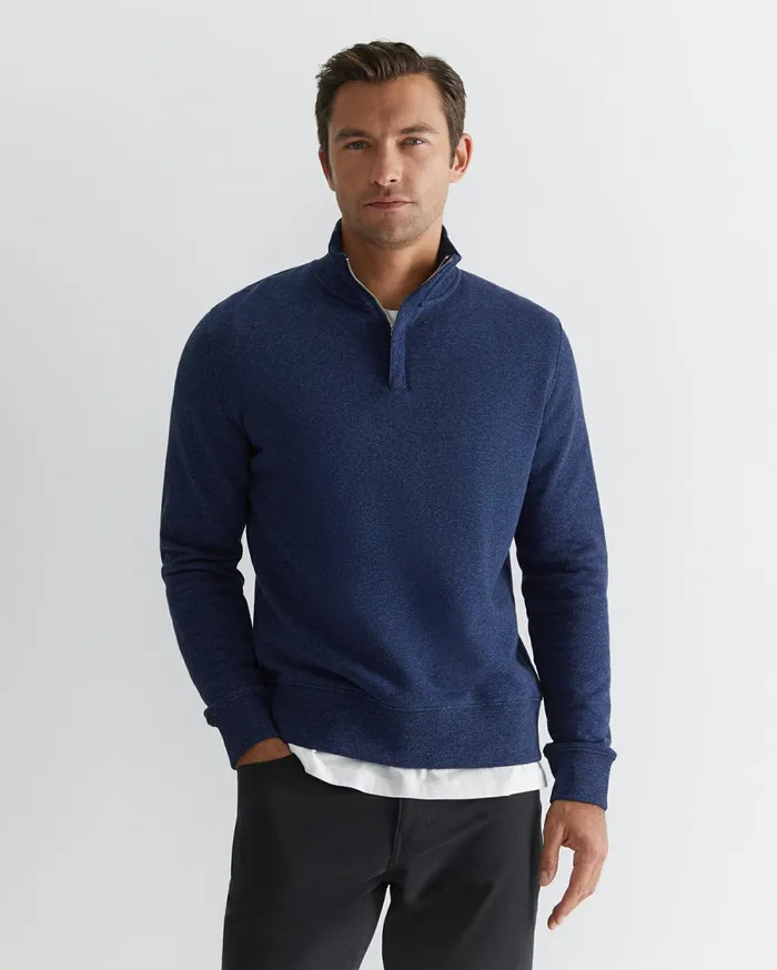 Sportscraft Mont Quarter Zip Navy Melange Men Knitwear
