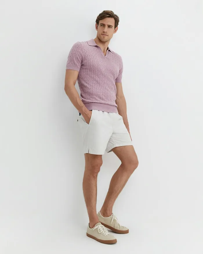 Sportscraft Murrinar Cable Knit Polo Pink Melange Men TShirts and Polos