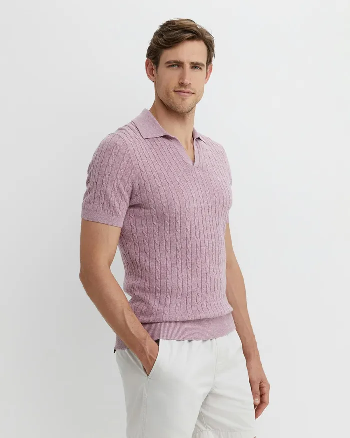 Sportscraft Murrinar Cable Knit Polo Pink Melange Men TShirts and Polos