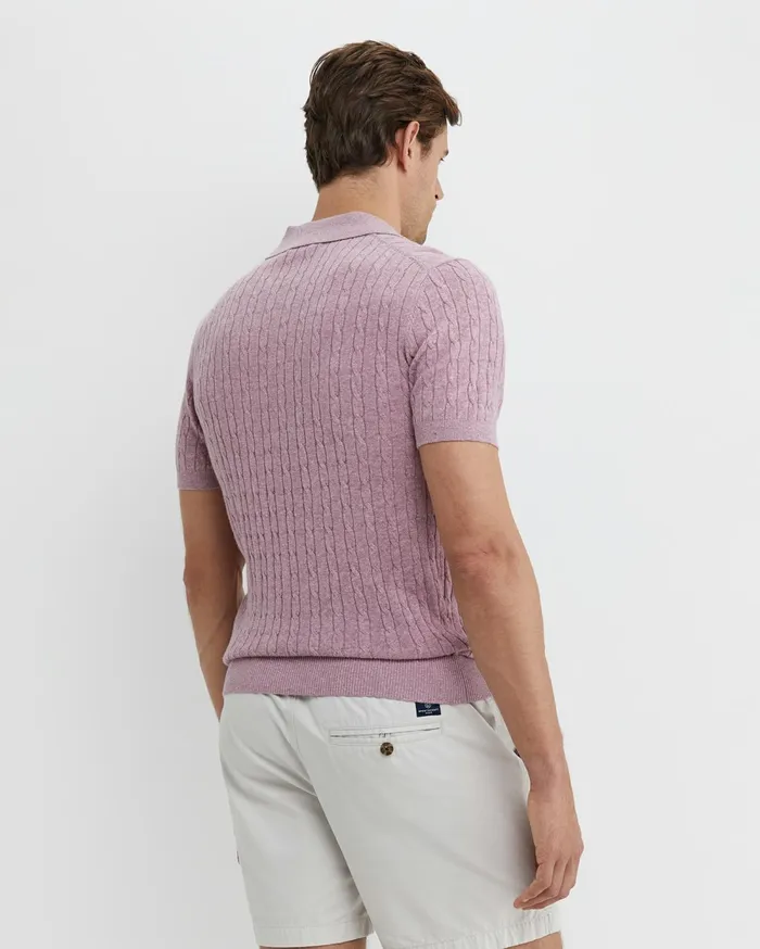Sportscraft Murrinar Cable Knit Polo Pink Melange Men TShirts and Polos