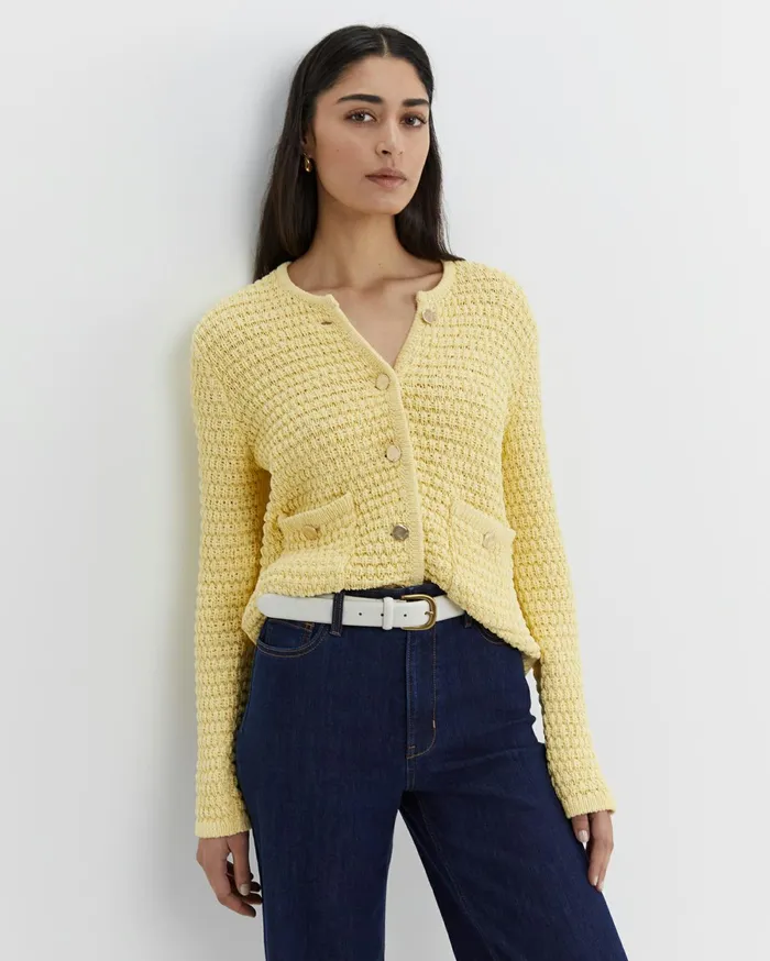 Sportscraft Olivia Tape Yarn Cardigan Yellow Women Knits and Cardigans