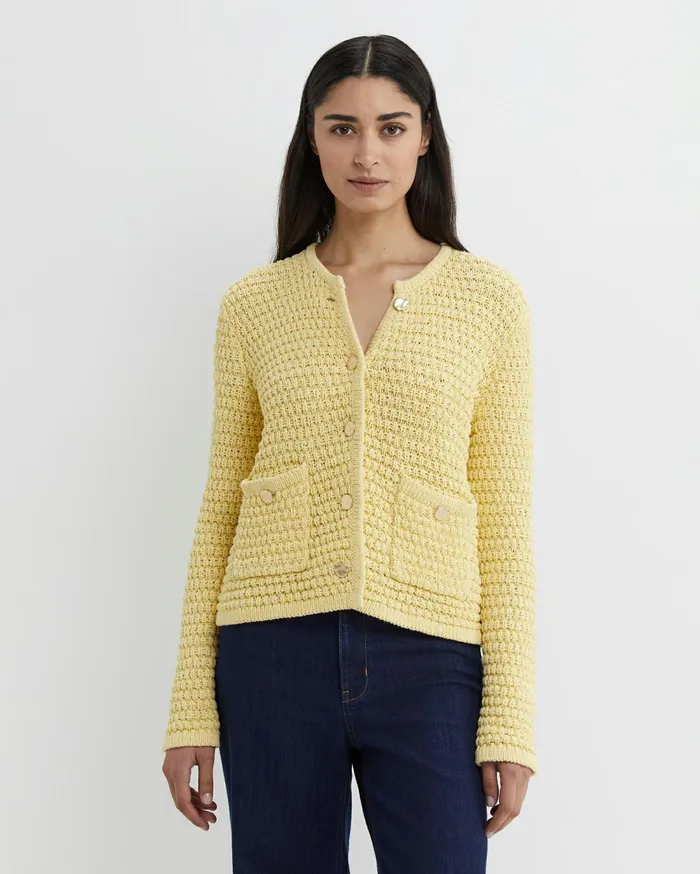 Sportscraft Olivia Tape Yarn Cardigan Yellow Women Knits and Cardigans