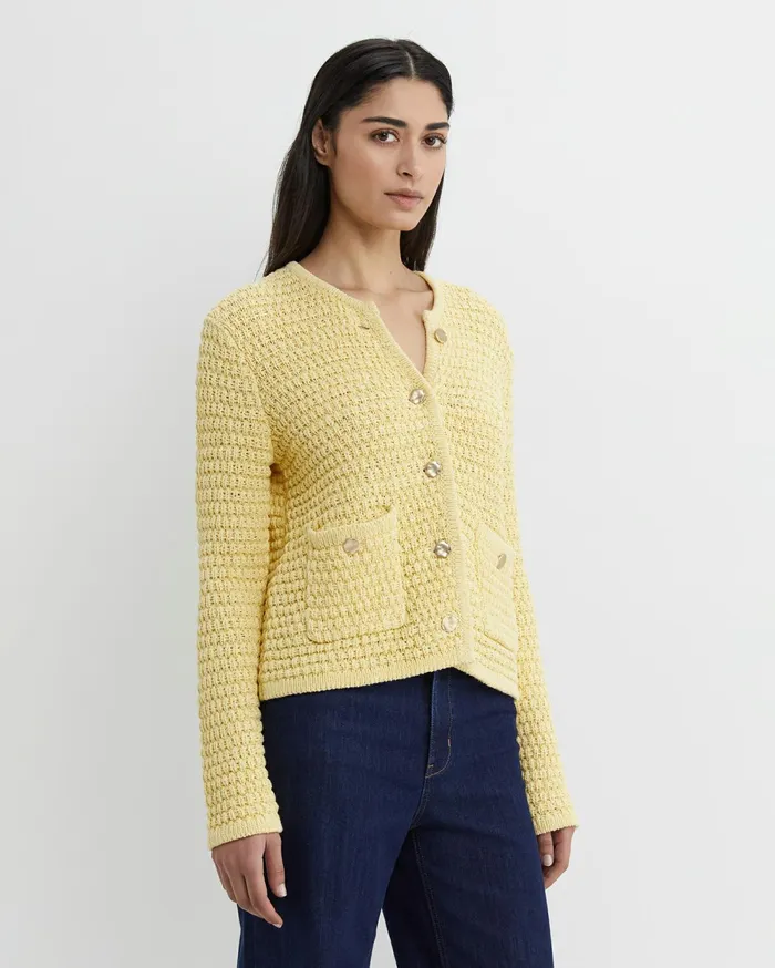 Sportscraft Olivia Tape Yarn Cardigan Yellow Women Knits and Cardigans