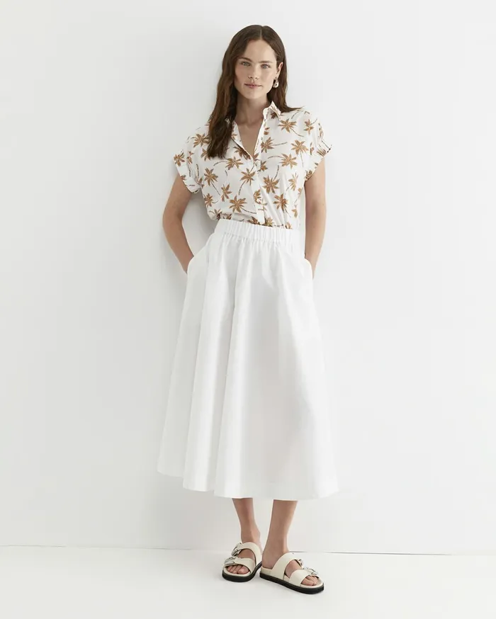 Sportscraft Palm Short Sleeve Lily Voile Shirt Tanwhite Women Shirts