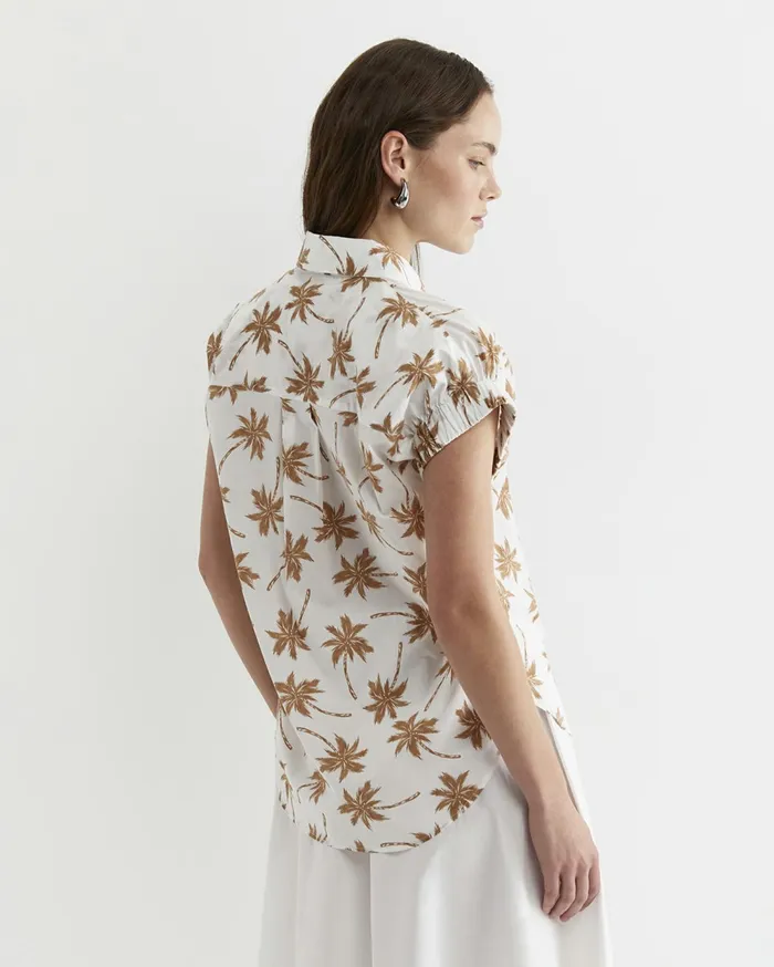 Sportscraft Palm Short Sleeve Lily Voile Shirt Tanwhite Women Shirts