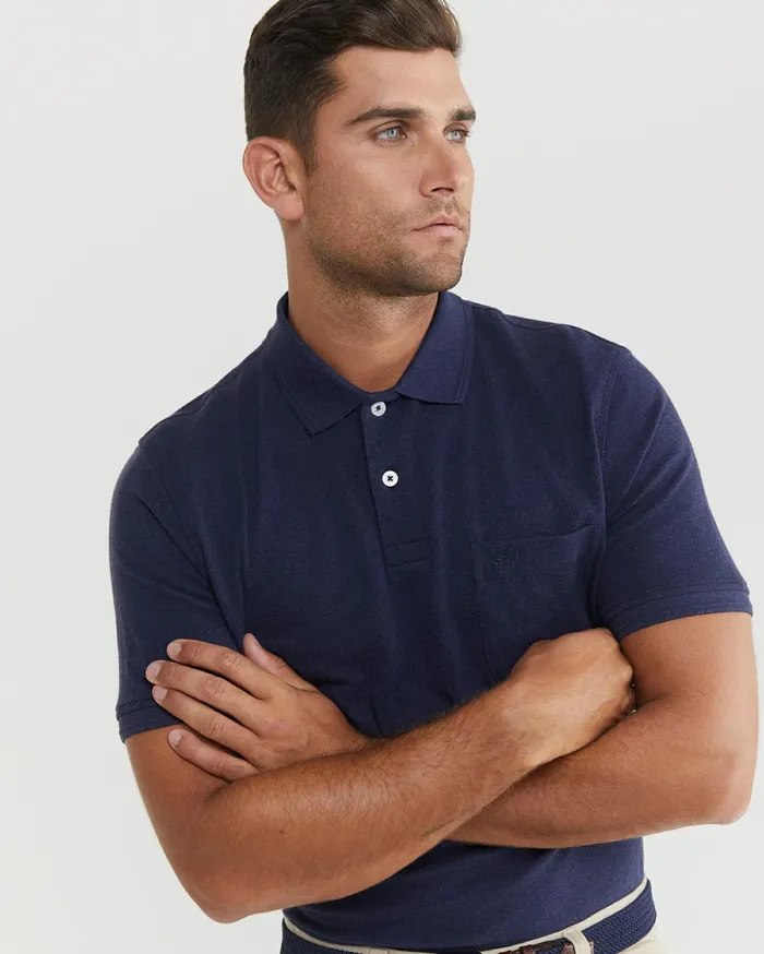 Sportscraft Pique Polo Melange Ink Melange Men TShirts and Polos