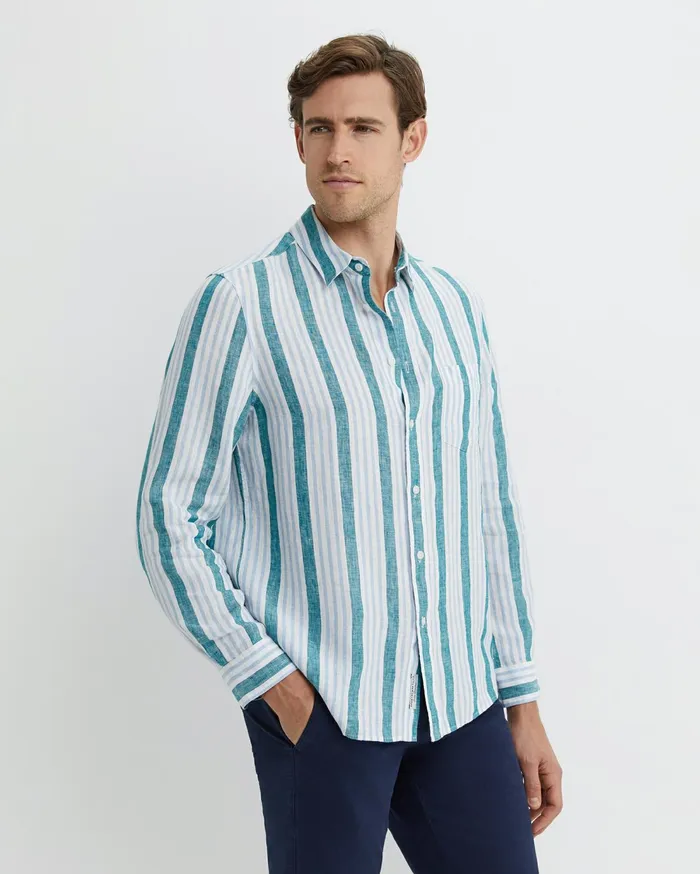 Sportscraft Pointon Long Sleeve Stripe Shirt Whiteblue Men Shirts