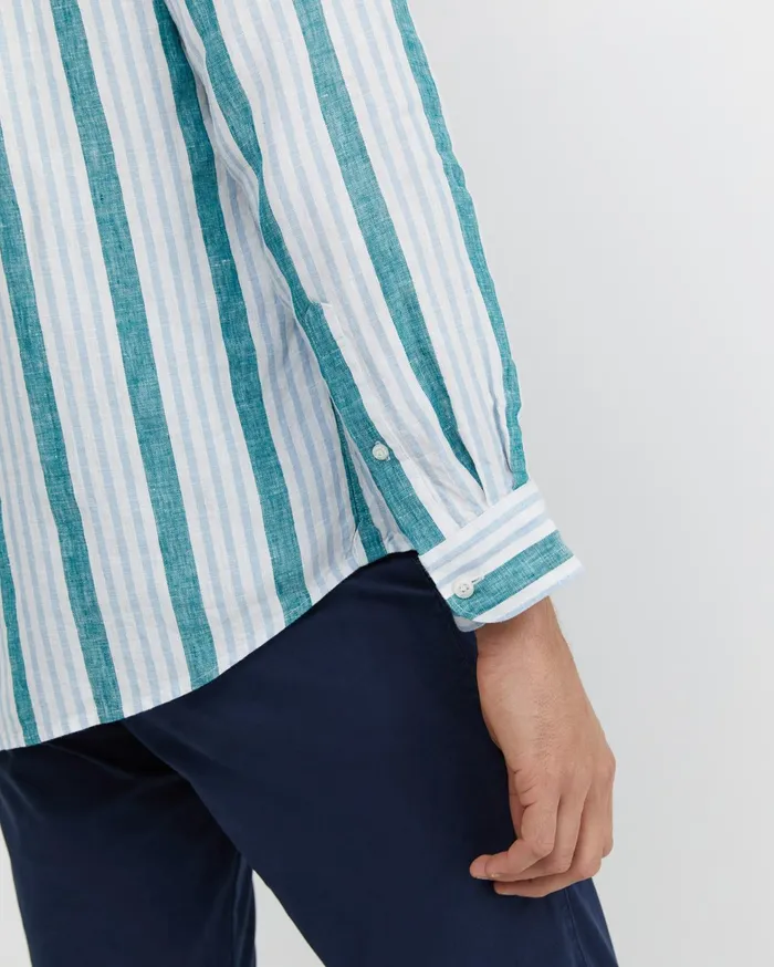 Sportscraft Pointon Long Sleeve Stripe Shirt Whiteblue Men Shirts
